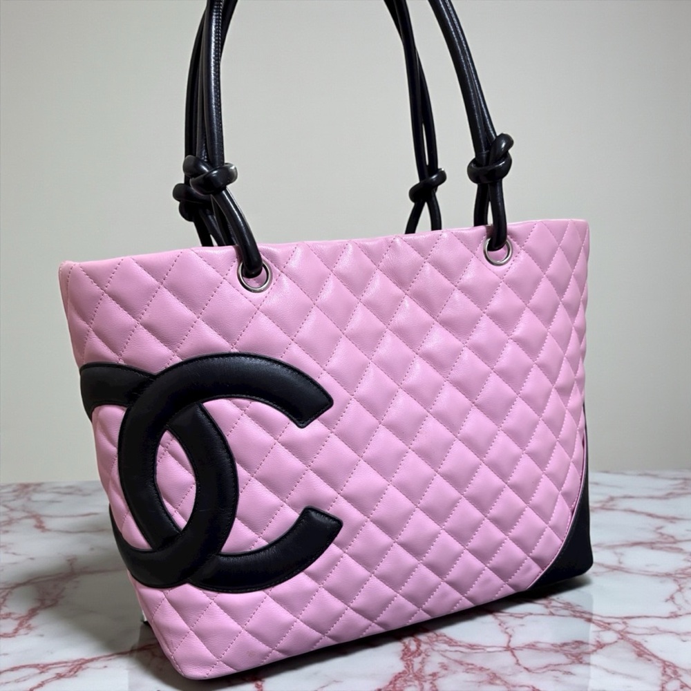 CHANEL Vintage Pink/Black Cambon Ligne Tote & Original Box - Picture 13 of 14